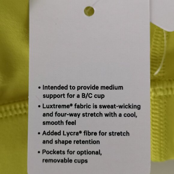 NWT LULULEMON YLSR Yellow LTWT Luxtreme Fabric B/C Cup All Sport Energy Bra 6 - Picture 7 of 7